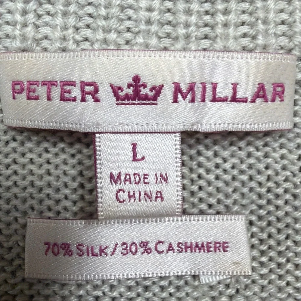 Peter Millar Sweater Womens L Beige Silk Cashmere Knit Polo Short Sleeve Luxury